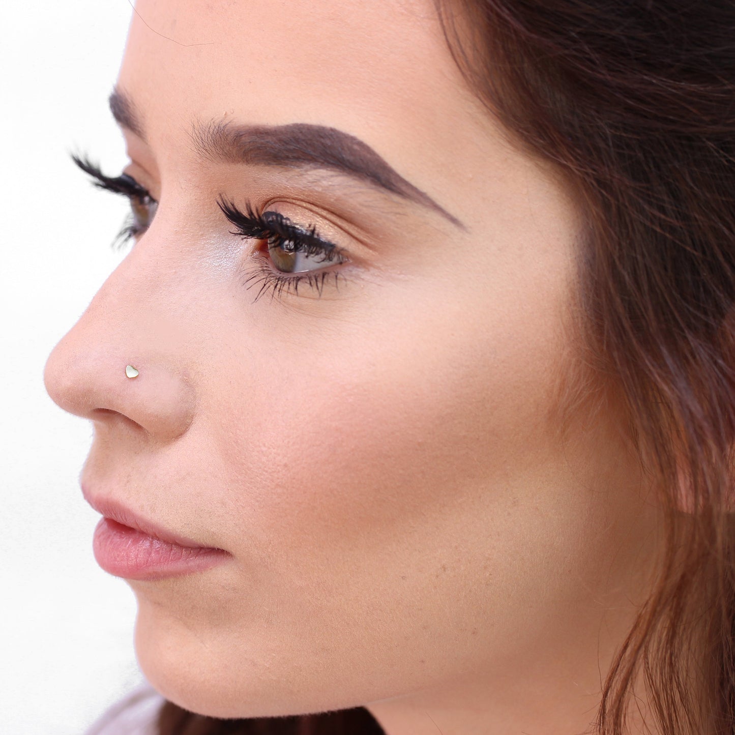 Piercing de nez en forme de L en argent sterling de 3 mm en forme de cœur