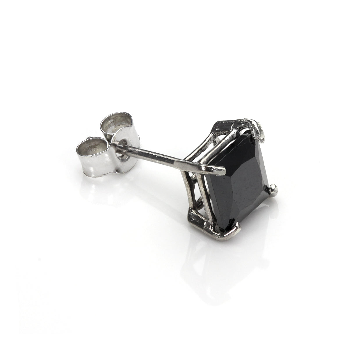 Boucle d'oreille simple à tige carrée pour homme en or blanc 9 carats et zircone cubique noire de 5 mm