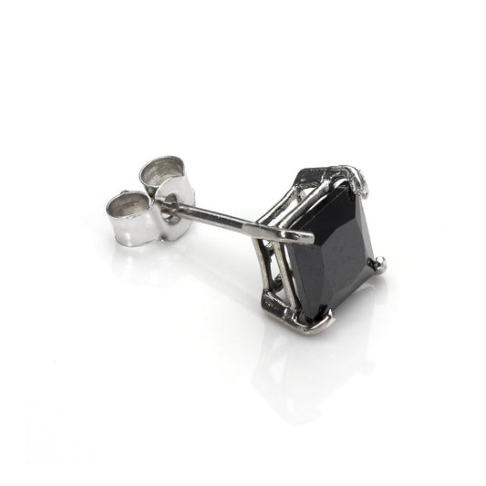 Boucle d'oreille simple à tige carrée pour homme en or blanc 9 carats et zircone cubique noire de 5 mm