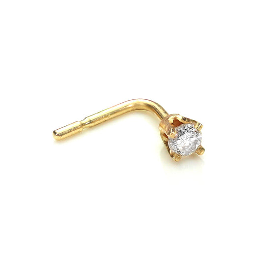 Piercing de nez en forme de L en or jaune 9 carats avec diamants