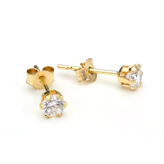 Boucles d'oreilles rondes en or 9 carats avec cristal de 3 mm