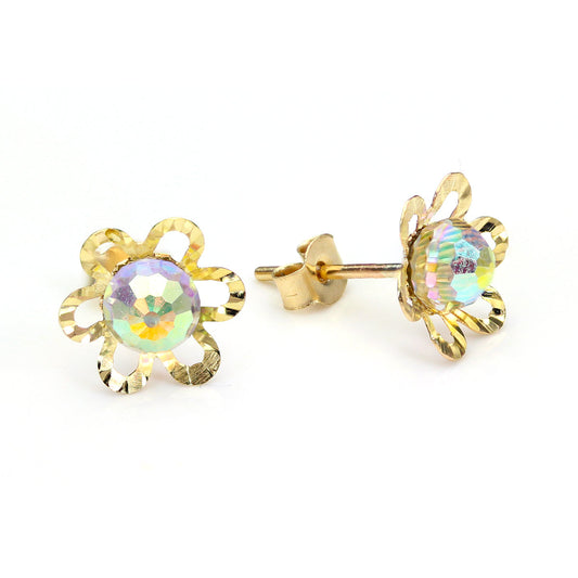 Boucles d'oreilles à tige en or jaune 9 carats avec cristaux Aurora Borealis