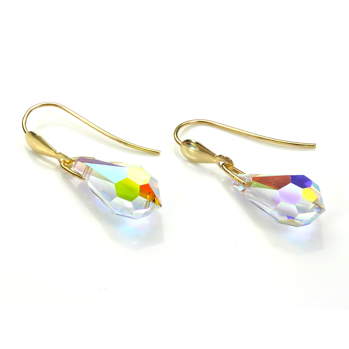Boucles d'oreilles pendantes en or jaune 9 carats avec cristaux Aurora Borealis