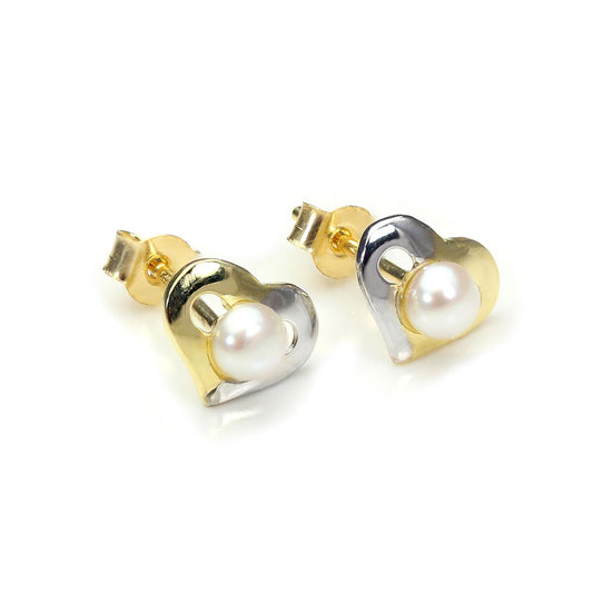 Boucles d'oreilles à tige en or 9 carats avec perles et cœur ouvert