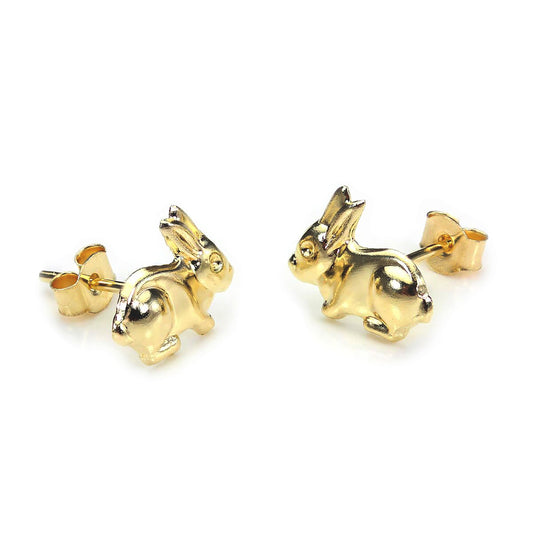 Boucles d'oreilles à tige en or jaune 9 carats en forme de lapin