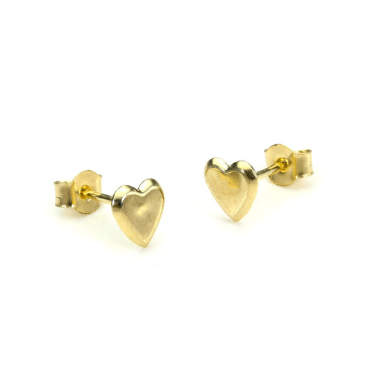 Boucles d'oreilles à tige en or jaune 9 carats en forme de petit cœur plat
