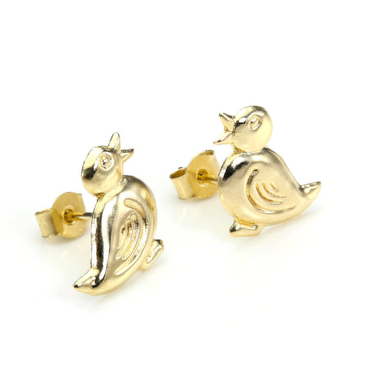 Boucles d'oreilles à tige en or jaune 9 carats en forme de canard mignon