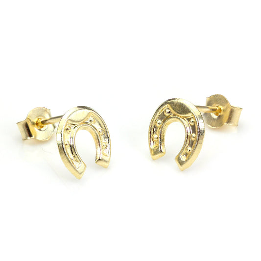 Boucles d'oreilles à tige en or jaune 9 carats en forme de fer à cheval