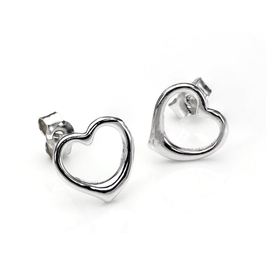 Boucles d'oreilles à tige en or blanc 9 carats avec cœur ouvert