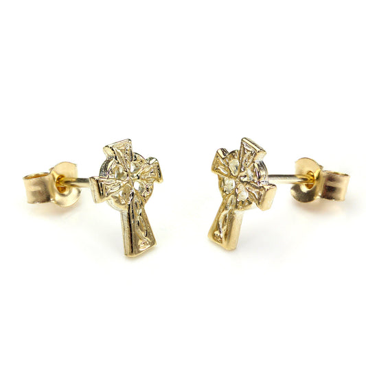 Boucles d'oreilles à tige en or jaune 9 carats avec croix celtique