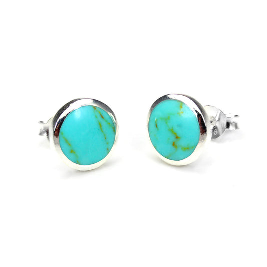 Boucles d'oreilles rondes en argent sterling et turquoise de 9 mm