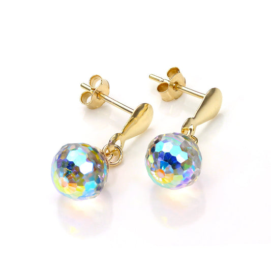 Boucles d'oreilles à tige en or jaune 9 carats avec cristaux à facettes Aurora Borealis