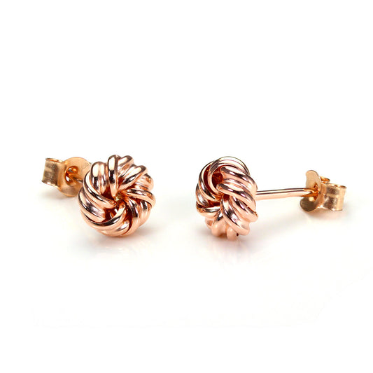 Boucles d'oreilles à tige en or rose 9 carats avec nœud rond de 6 mm