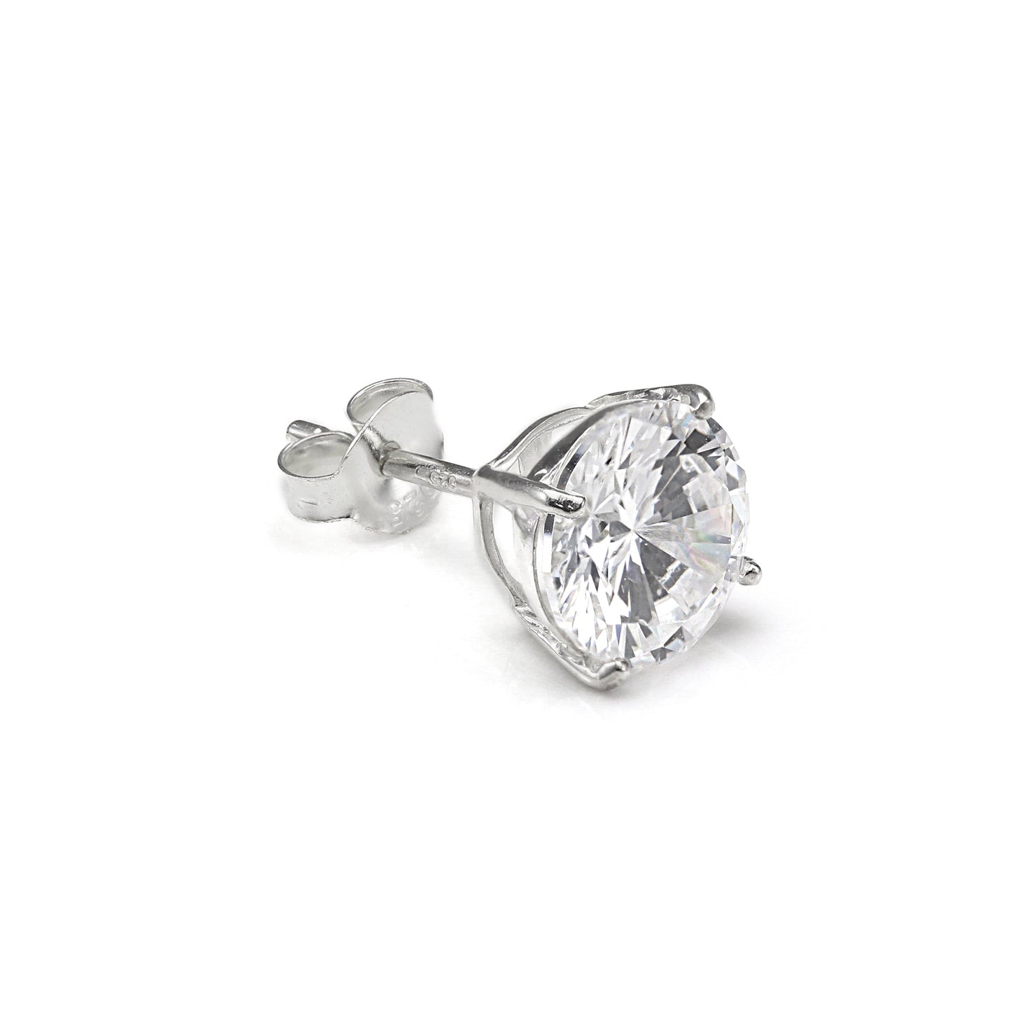 Clou d'oreille simple en argent sterling avec zircone cubique rond pour homme (4 à 10 mm)