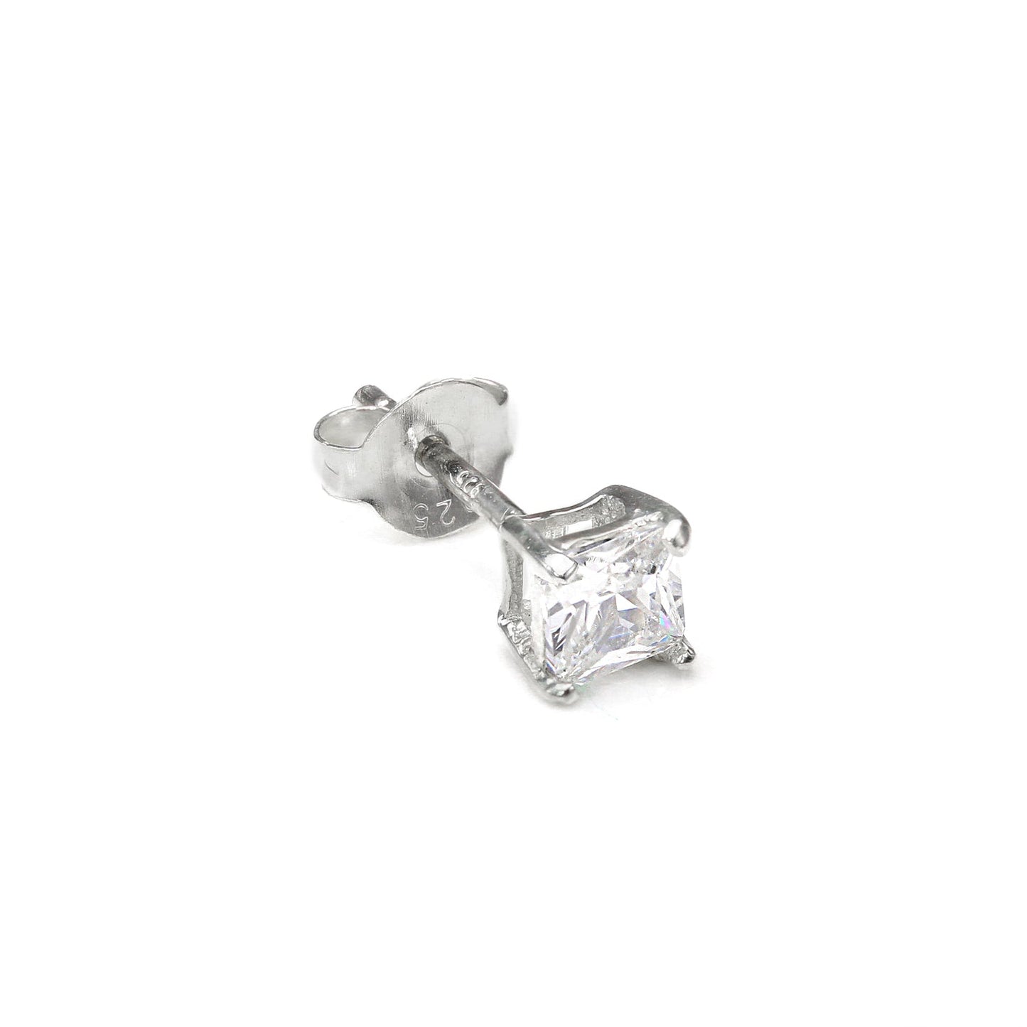 Clou d'oreille simple en argent sterling avec cristaux CZ carrés pour homme - 4-10 mm