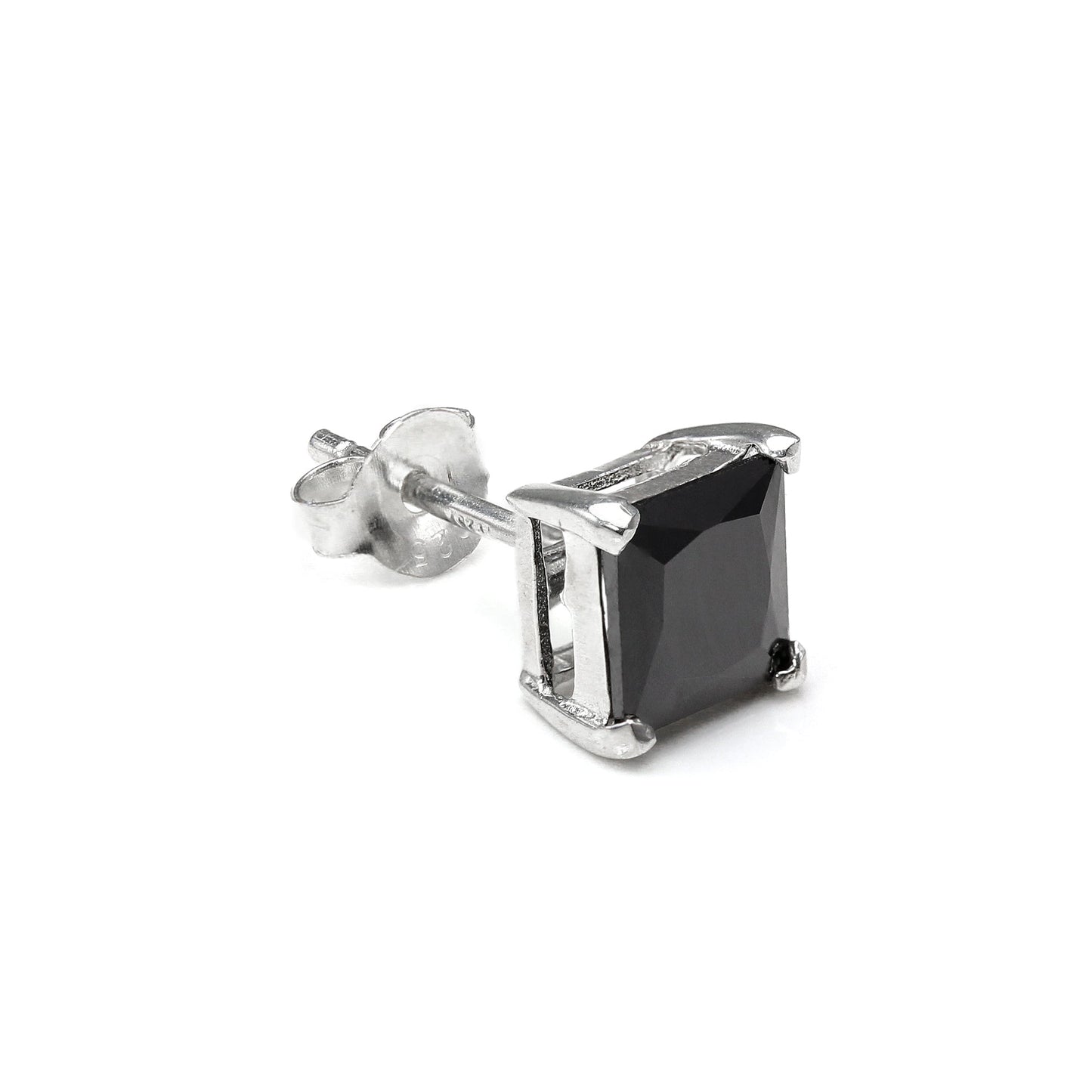 Clou d'oreille simple en argent sterling avec cristaux CZ carrés pour homme - 4-10 mm