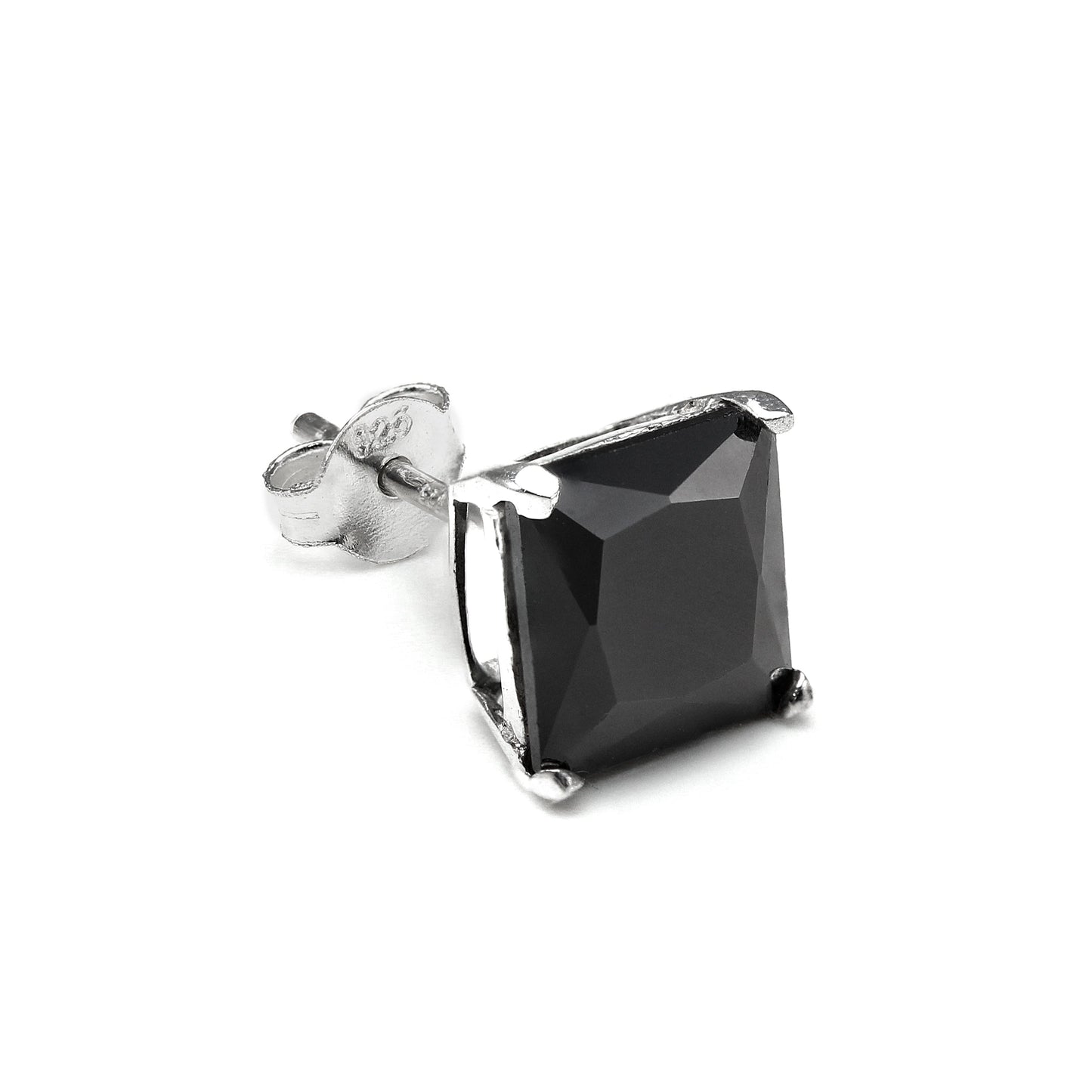 Clou d'oreille simple en argent sterling avec cristaux CZ carrés pour homme - 4-10 mm