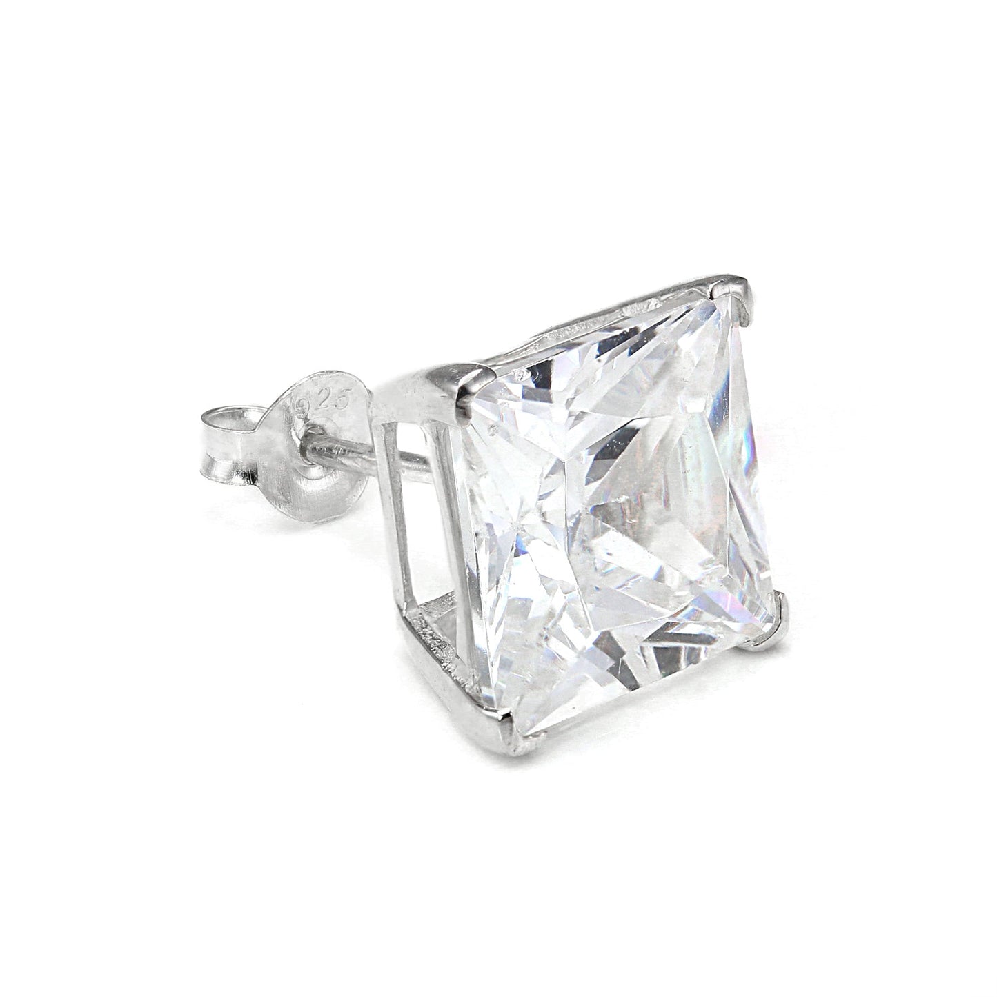 Clou d'oreille simple en argent sterling avec cristaux CZ carrés pour homme - 4-10 mm