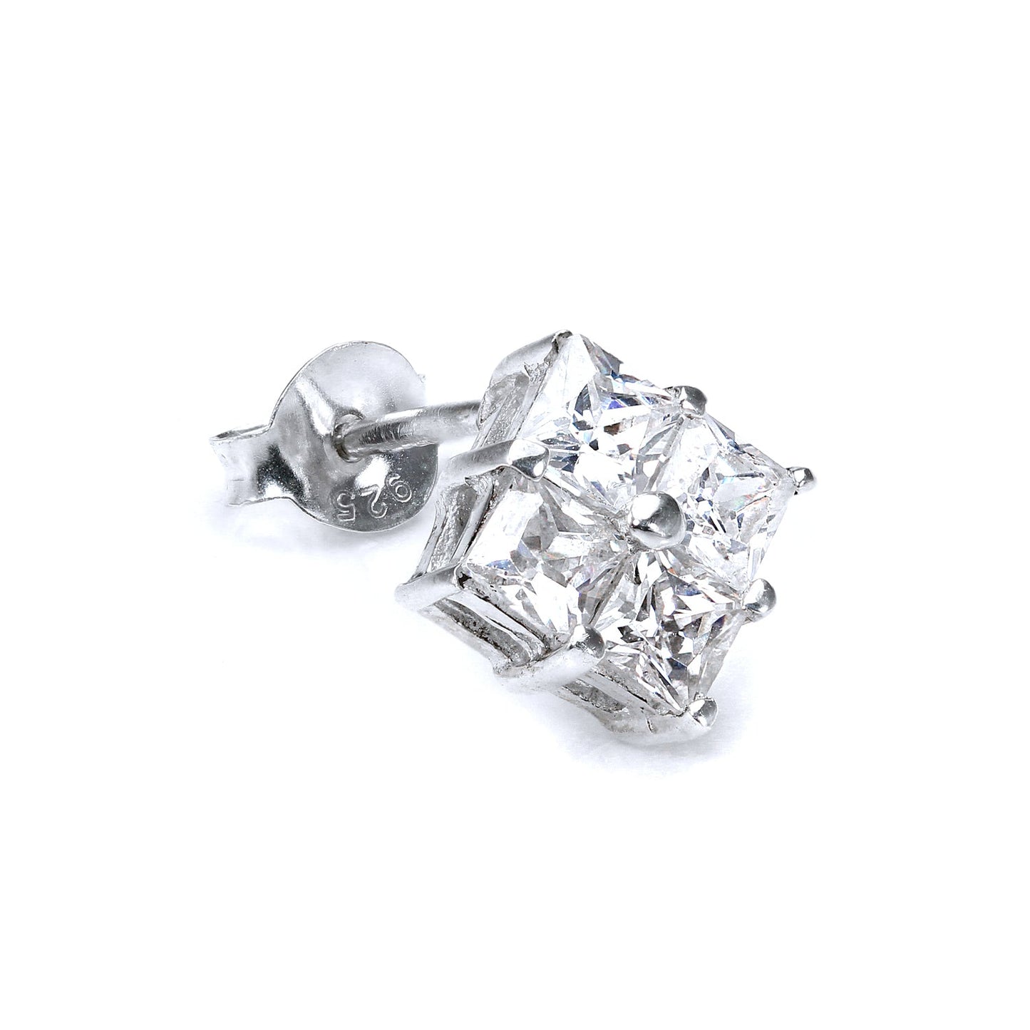 Boucles d'oreilles pour homme en argent sterling avec quatre cristaux CZ transparents de 6 mm
