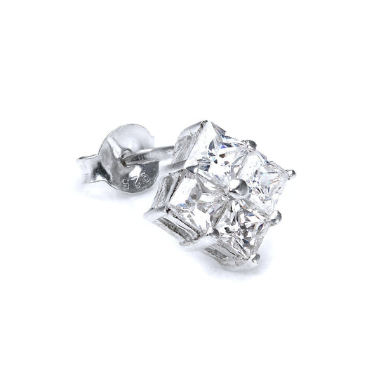 Boucles d'oreilles pour homme en argent sterling avec quatre cristaux CZ transparents de 6 mm