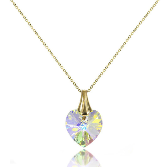 Collier/pendentif cœur en or 9 carats et cristal CZ Aurora Borealis