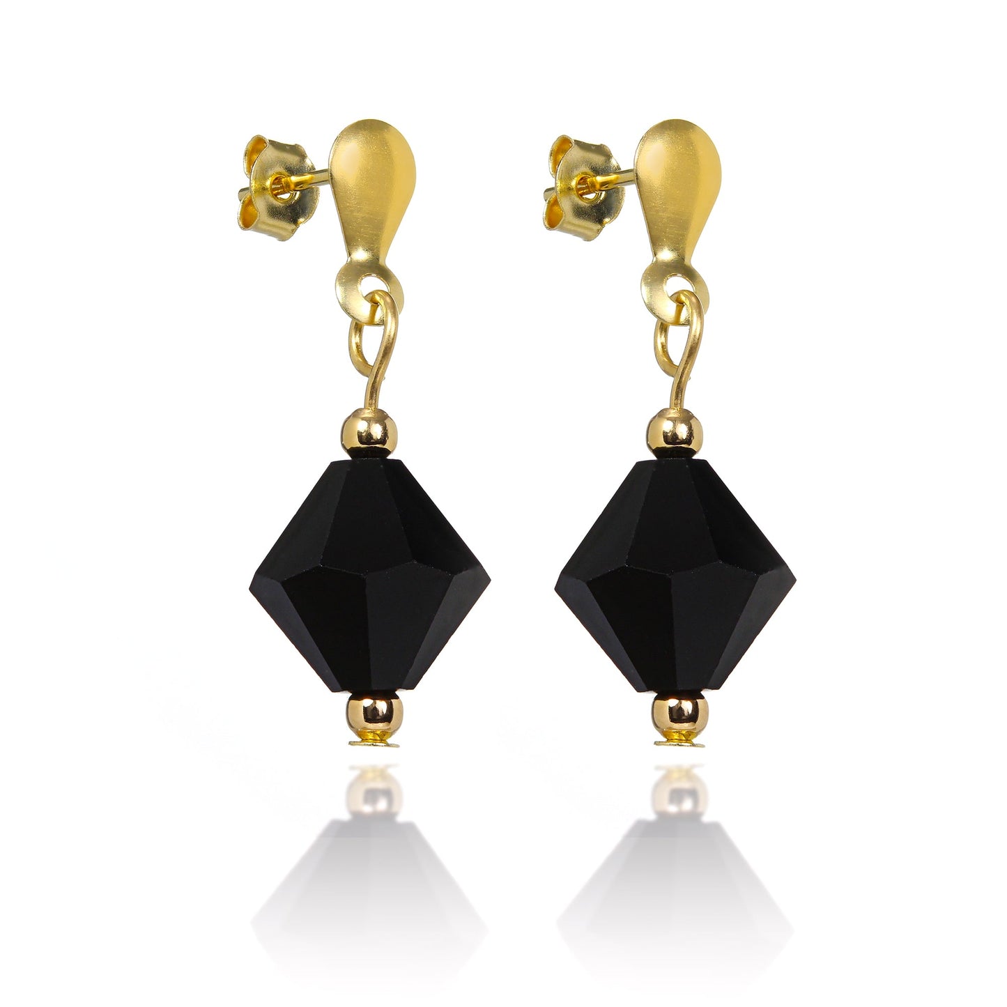 Boucles d'oreilles pendantes en or 9 carats et cristal noir