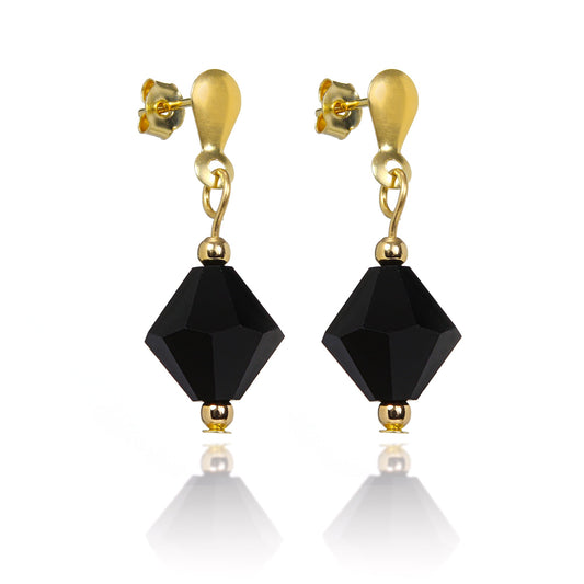 Boucles d'oreilles pendantes en or 9 carats et cristal noir
