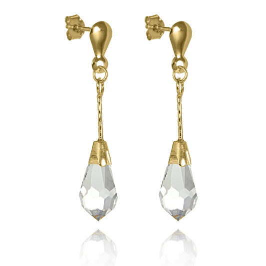Boucles d'oreilles longues en forme de larme avec cristaux CZ et barre en or 9 carats