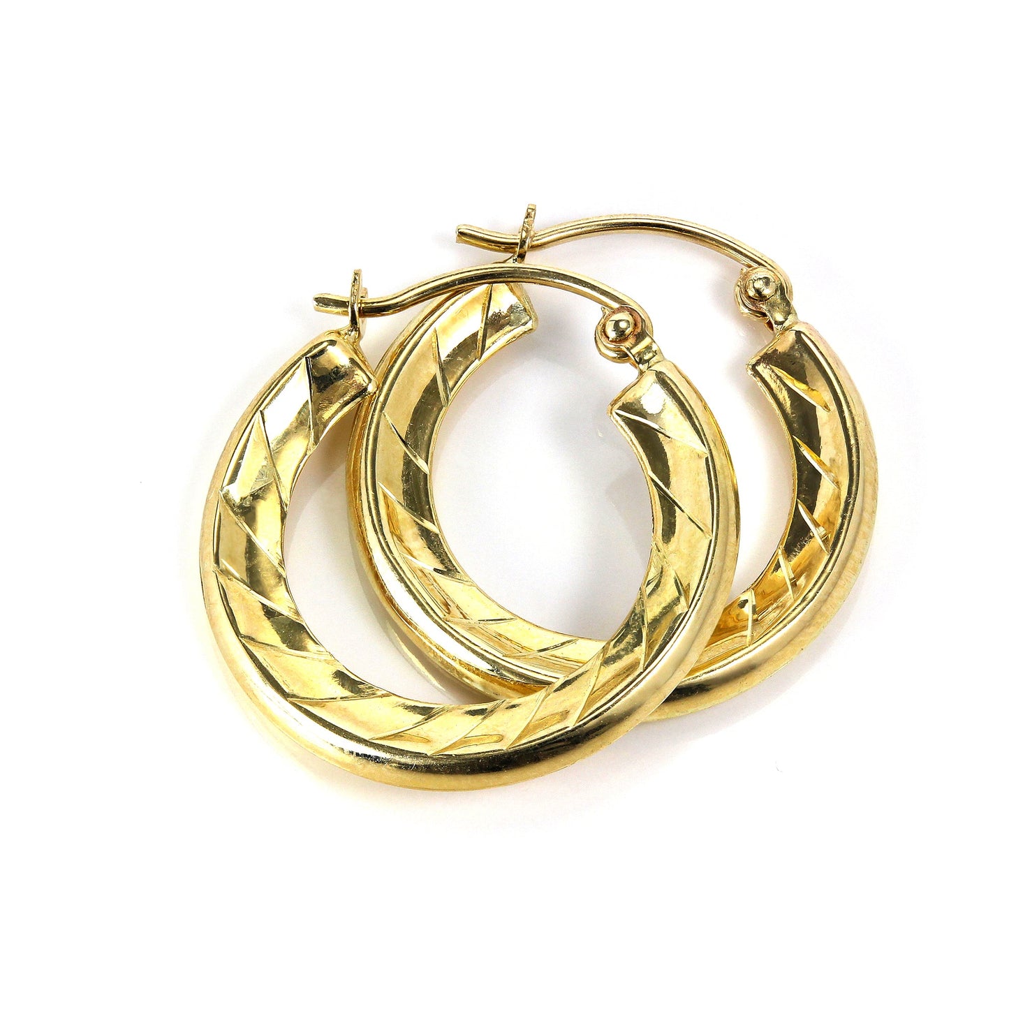 Boucles d'oreilles créoles en or 9 carats à texture légère et spirale de 12 mm