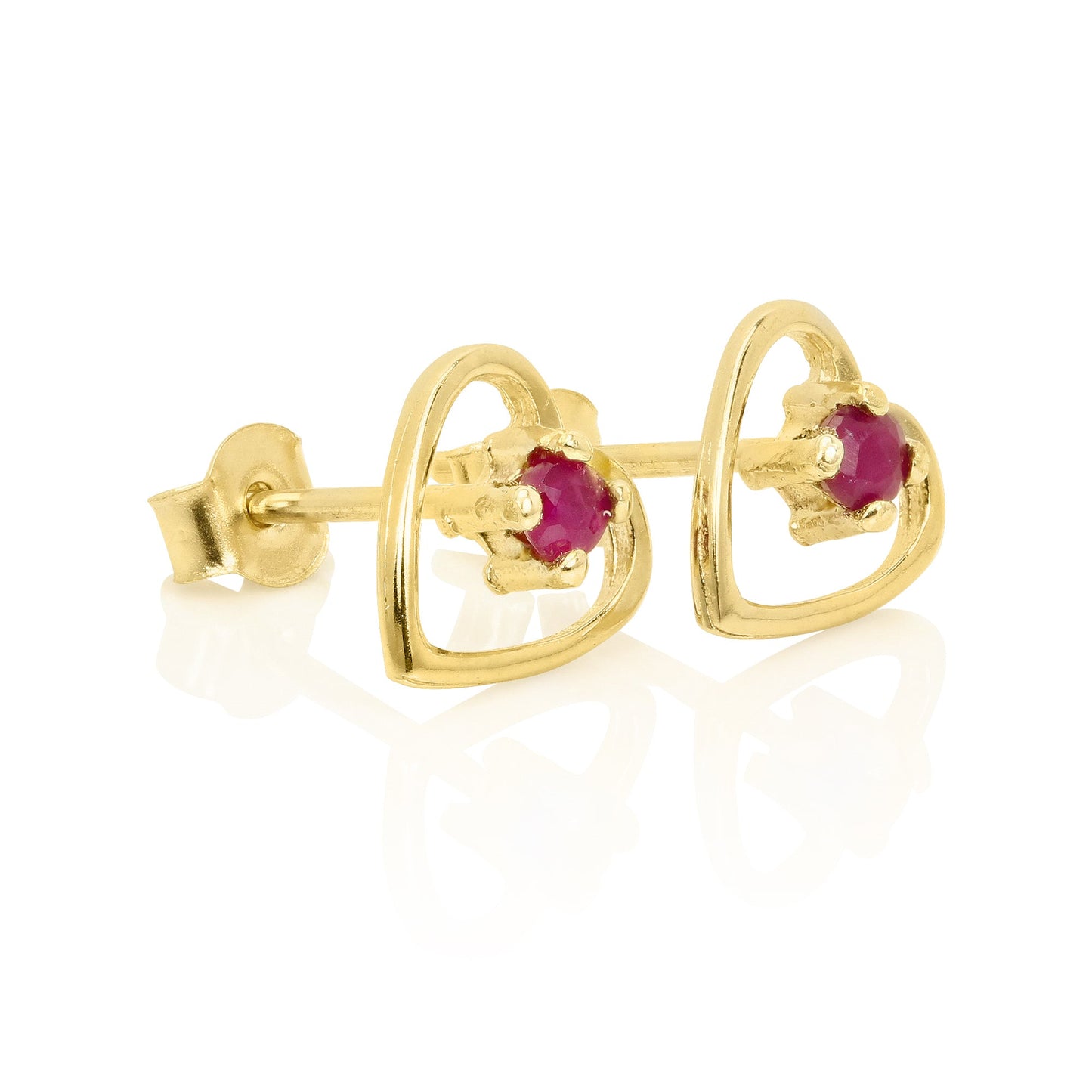 Boucles d'oreilles à tige en or 9 carats et pierres précieuses de 2 mm, cœur ouvert – Émeraude, saphir, rubis