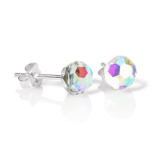 Boucles d'oreilles à tige en argent sterling et boules de cristal à facettes de 6 mm Aurora Borealis