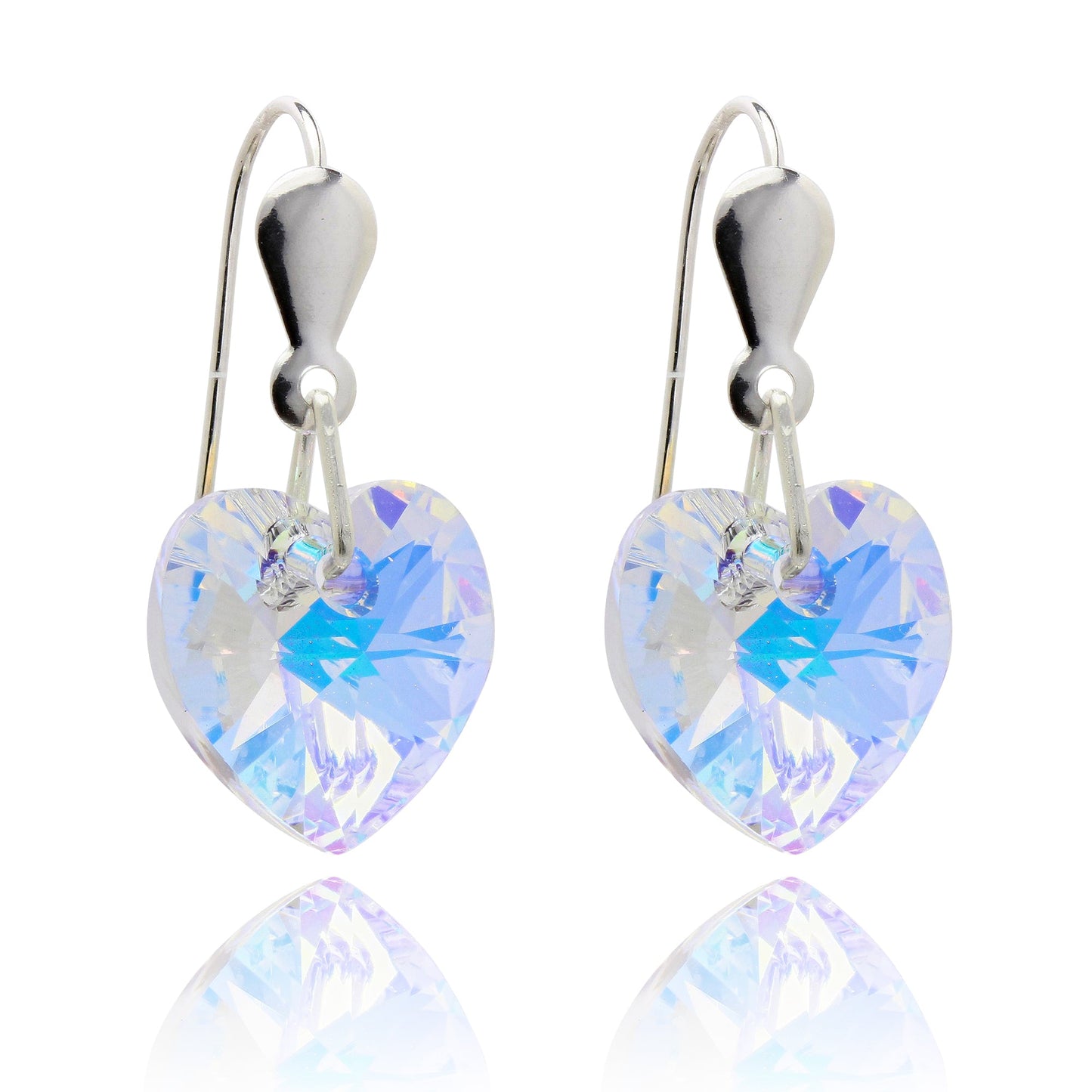Boucles d'oreilles cœur en argent sterling et cristal CZ 10 mm - 5 couleurs