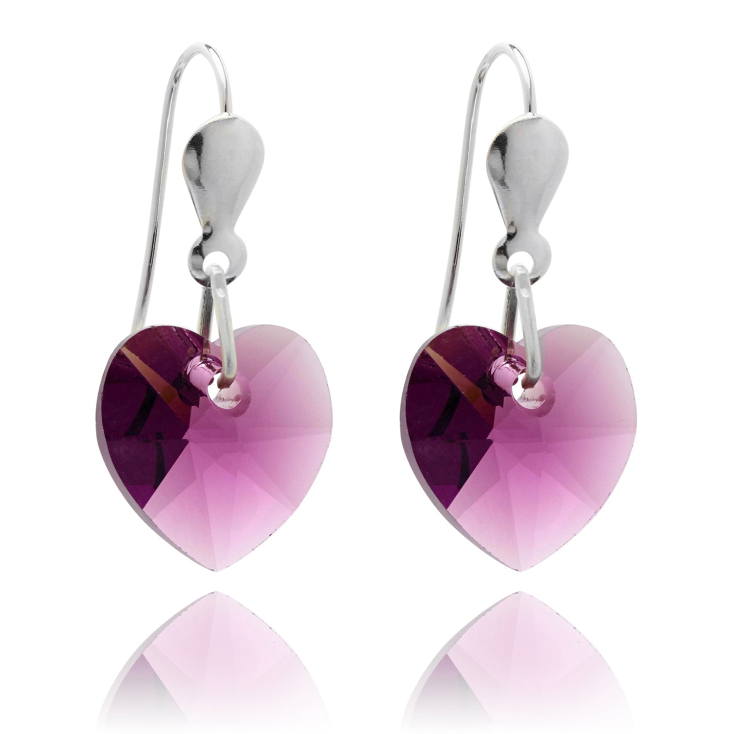 Boucles d'oreilles cœur en argent sterling et cristal CZ 10 mm - 5 couleurs