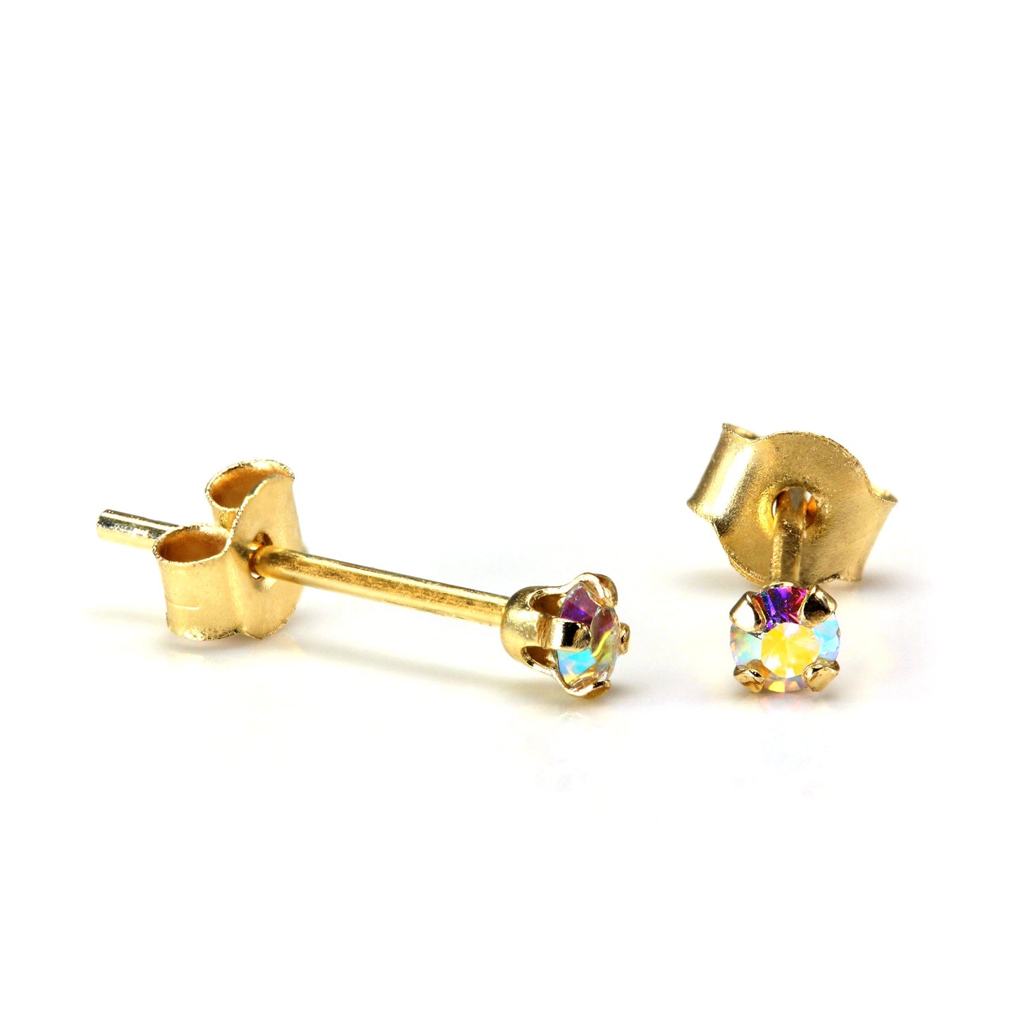 Boucles d'oreilles à tige en or 9 carats avec cristaux ronds de 2 mm - 7 couleurs