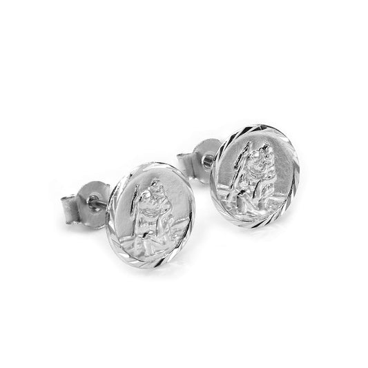 Boucles d'oreilles à tige en argent sterling avec médaille de Saint-Christophe