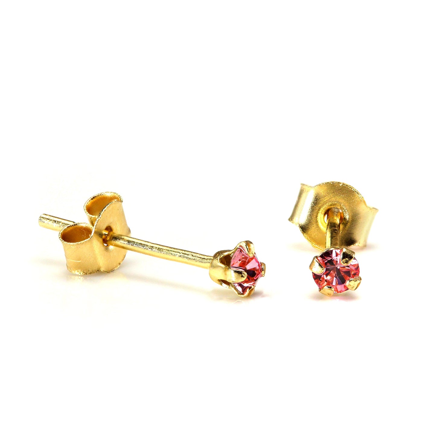 Boucles d'oreilles à tige en or 9 carats avec cristaux ronds de 2 mm - 7 couleurs