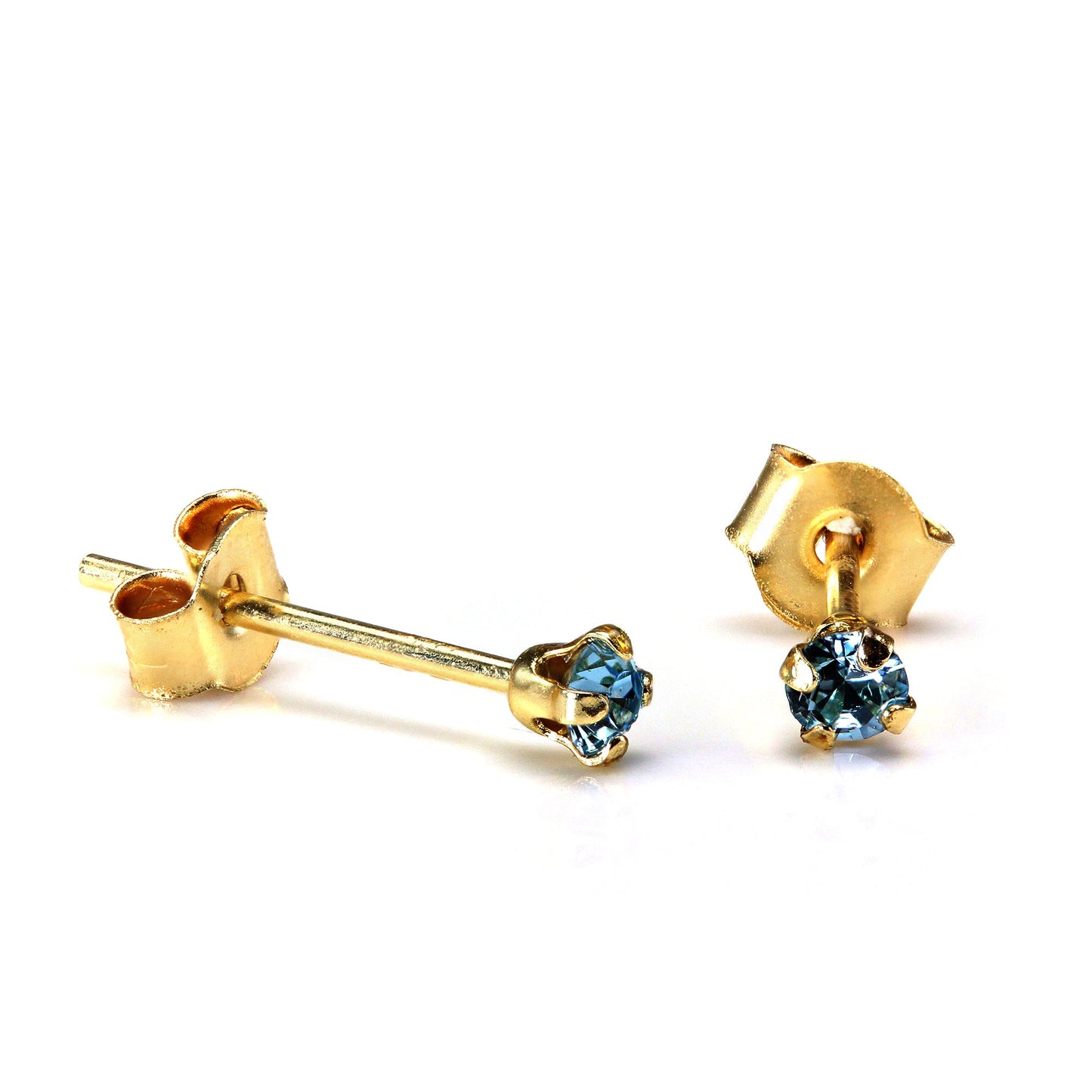 Boucles d'oreilles à tige en or 9 carats avec cristaux ronds de 2 mm - 7 couleurs