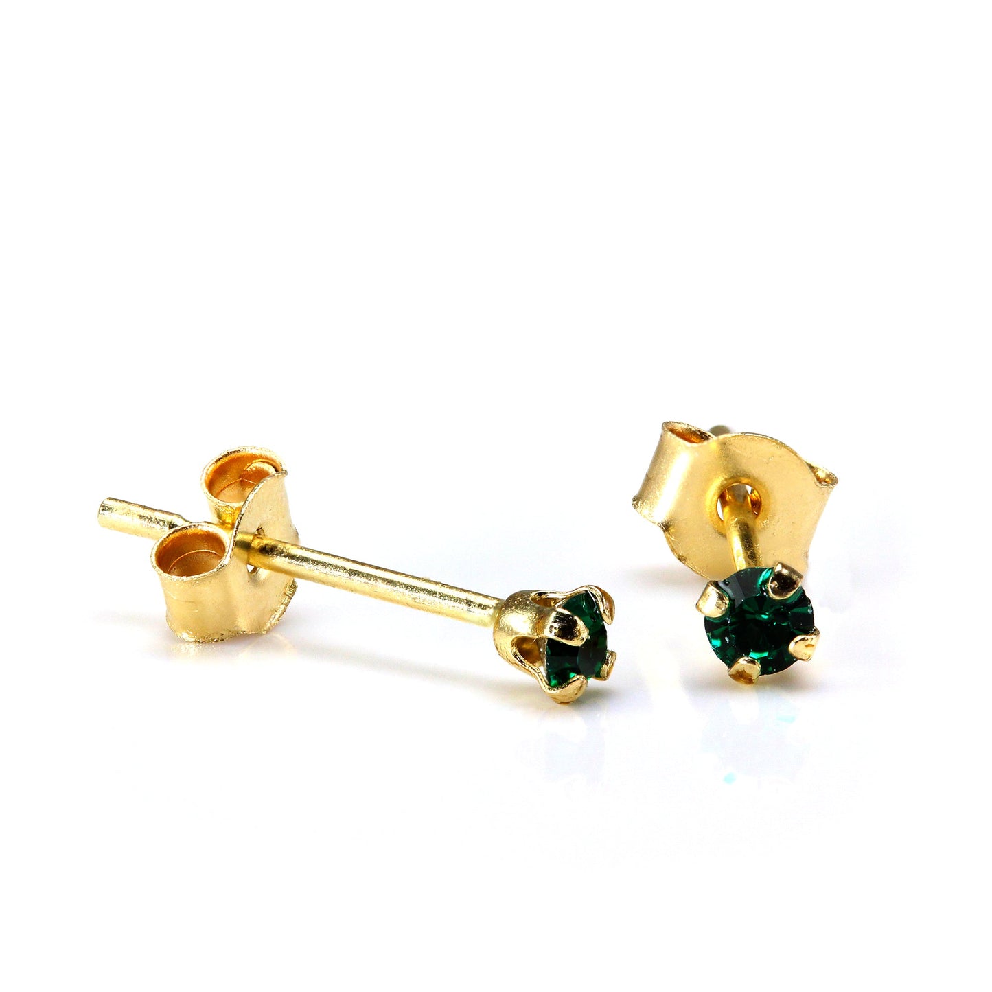 Boucles d'oreilles à tige en or 9 carats avec cristaux ronds de 2 mm - 7 couleurs