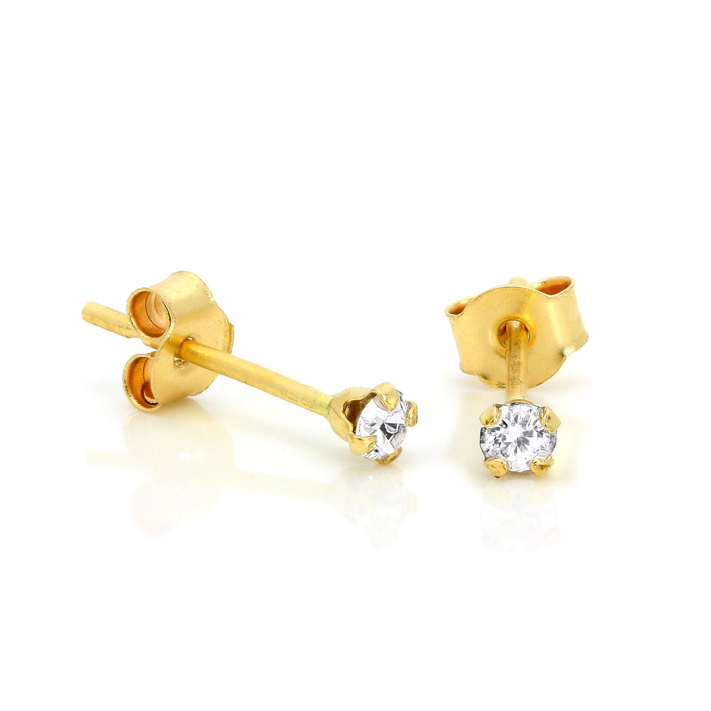 Boucles d'oreilles à tige en or 9 carats avec cristaux ronds de 2 mm - 7 couleurs
