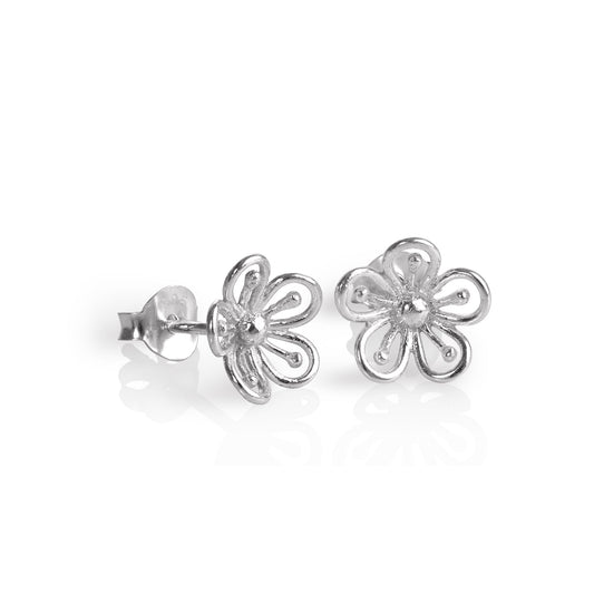 Boucles d'oreilles à tige en argent sterling avec fleur ouverte 3D