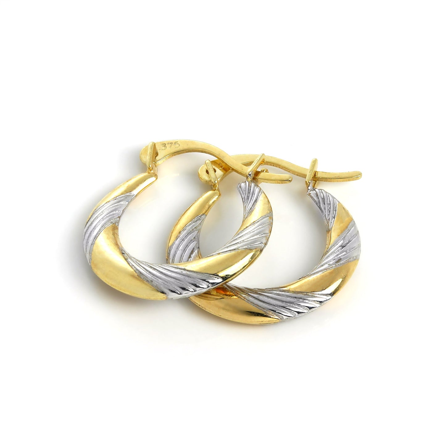 Boucles d'oreilles créoles torsadées en or blanc et jaune 9 carats de 13 mm