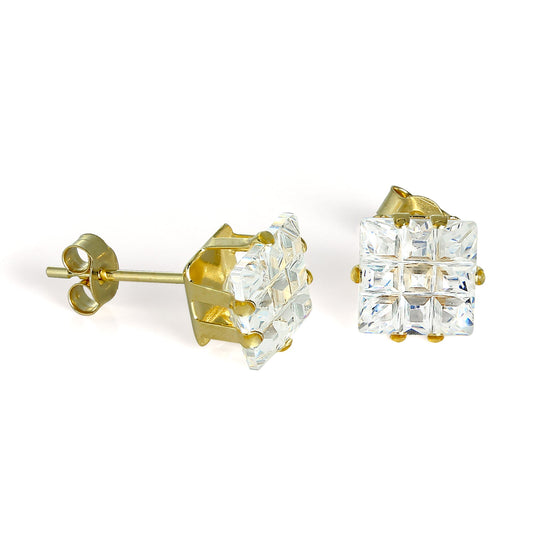 Boucles d'oreilles à tige en or 9 carats et cristal CZ carré de 7 mm