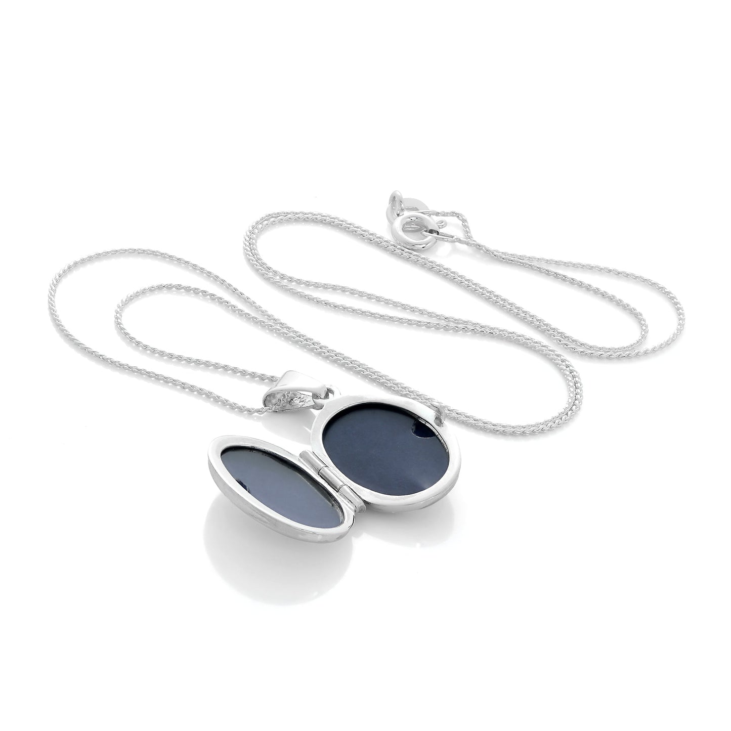 Petit médaillon ovale en argent sterling avec diamant sur chaîne