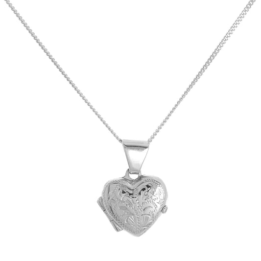 Petit médaillon en forme de cœur gravé en argent sterling sur chaîne