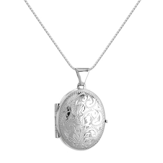 Médaillon familial ovale gravé en argent sterling avec 4 photos sur chaîne