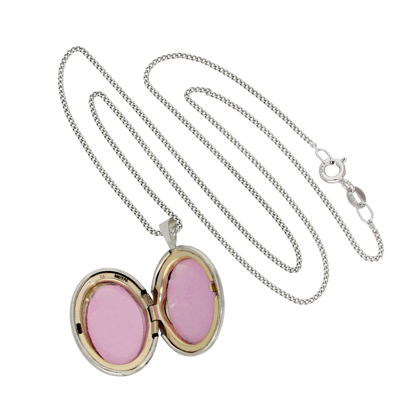 Médaillon ovale en or blanc 9 carats et diamants avec motif étoile brillante, 40 à 45 cm