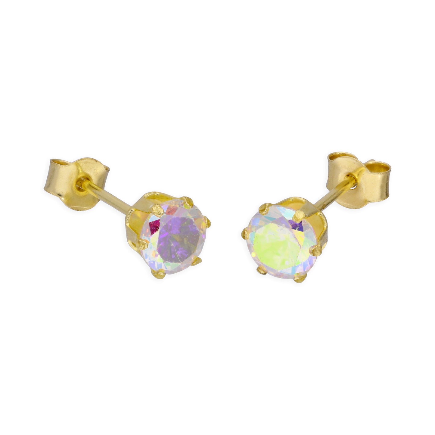 Boucles d'oreilles à tige en or jaune 9 carats et cristal CZ Aurora Borealis 4 mm - 6 mm