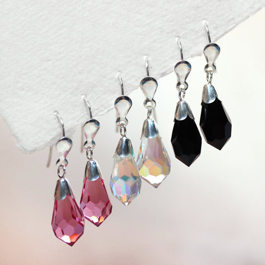 Boucles d'oreilles pendantes en argent sterling et cristal - 6 couleurs