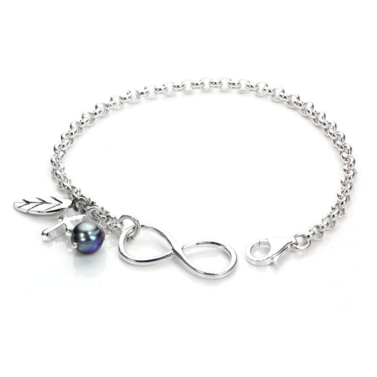 Bracelet infini en argent sterling avec chaîne rolo et perles