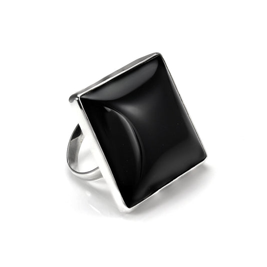 Bague ajustable en argent sterling avec agate noire en forme de diamant